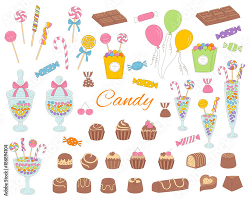 Candy set vector hand drawn doodle illustration.