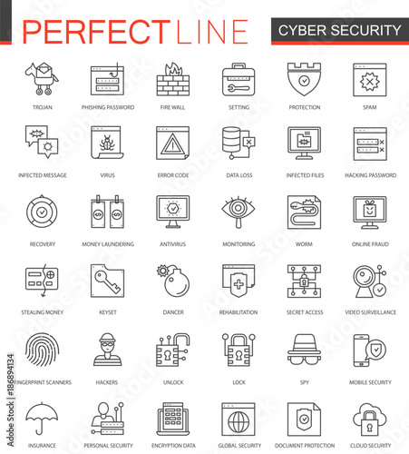 Cyber security thin line web icons set. Network safety outline stroke icons design.