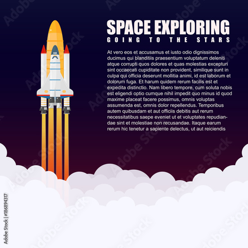 Modern vector galaxy space rocket Spaceship launch. Flying a spaceship in outer space.