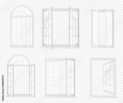 Vector set of realistic windows isolated on the alpha transperant background. photo