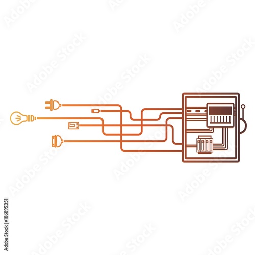 Electrical panel, switch with wires, electric meter in box on white background.
