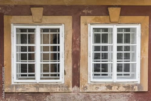 Close-up of bared windows of a house  Prague  Czech Republic