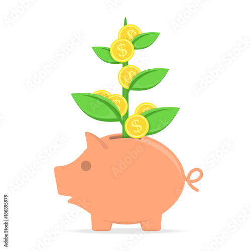 Piggy bank with coin tree.