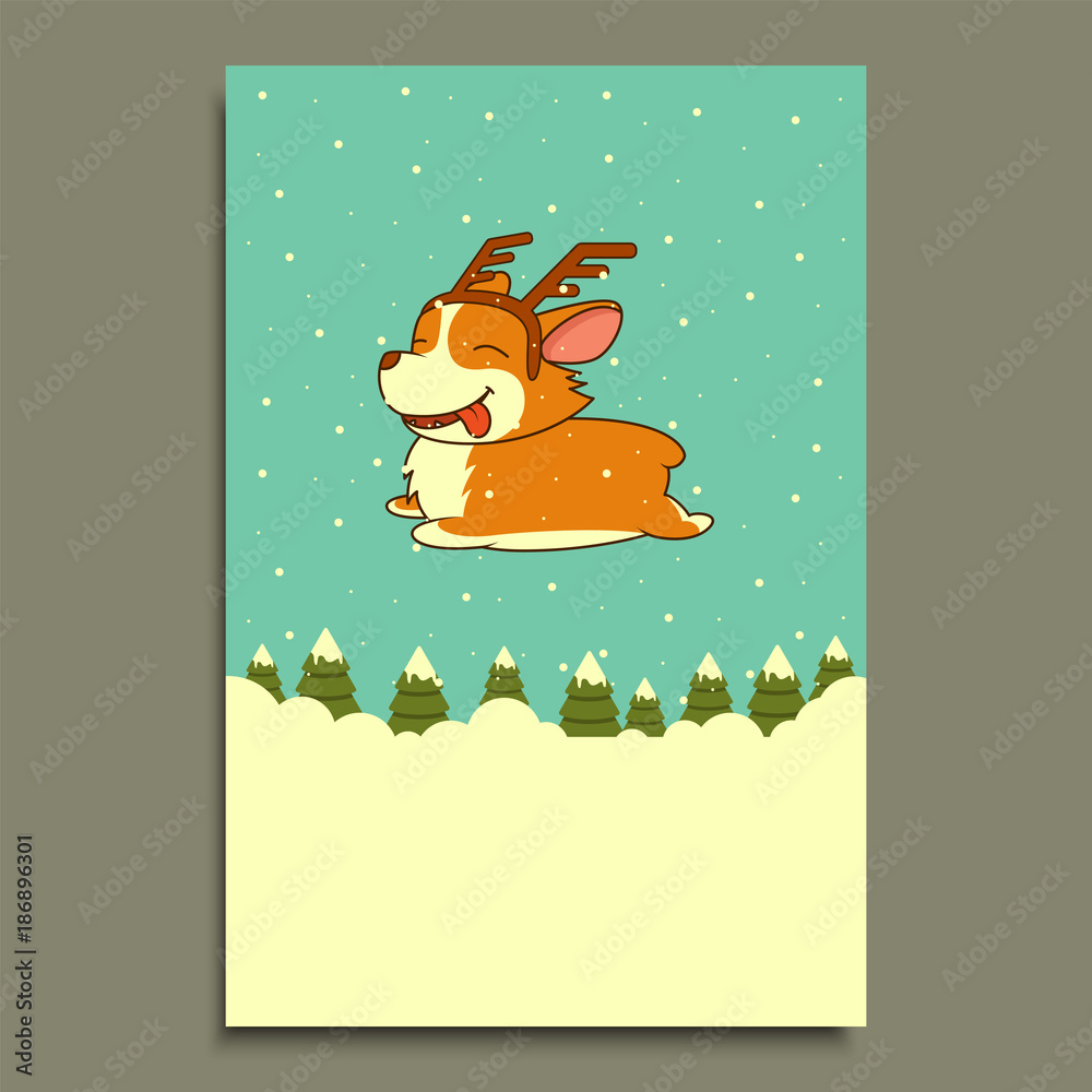 Vector New Year dog on winter forest background. Welsh corgi dog. for christmas, New Year poster Vector New Year dog on winter forest background. Welsh corgi dog. for christmas, New Year poster