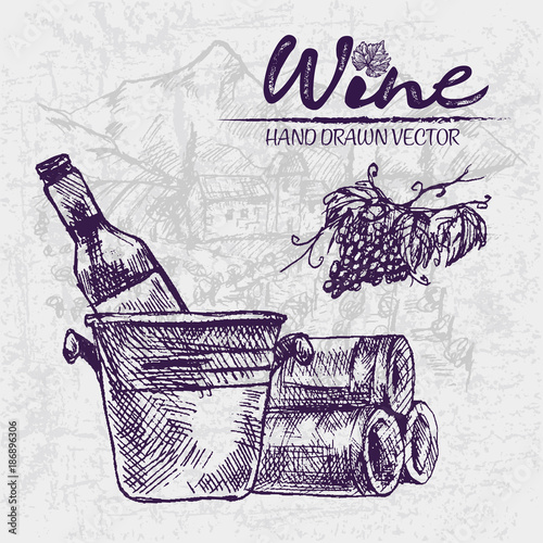 Digital color vector detailed line art wine bottle