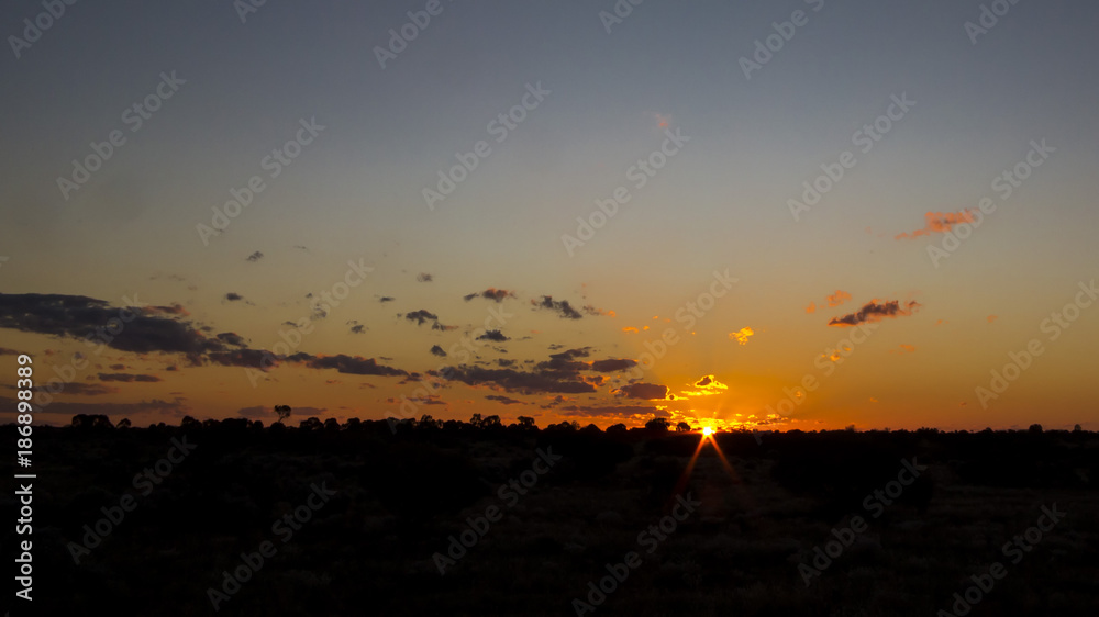 Fototapeta premium Sunset in the Australian Outback. Nullarbor Plain AKA Nullarbor Desert, Western Australia, Australia