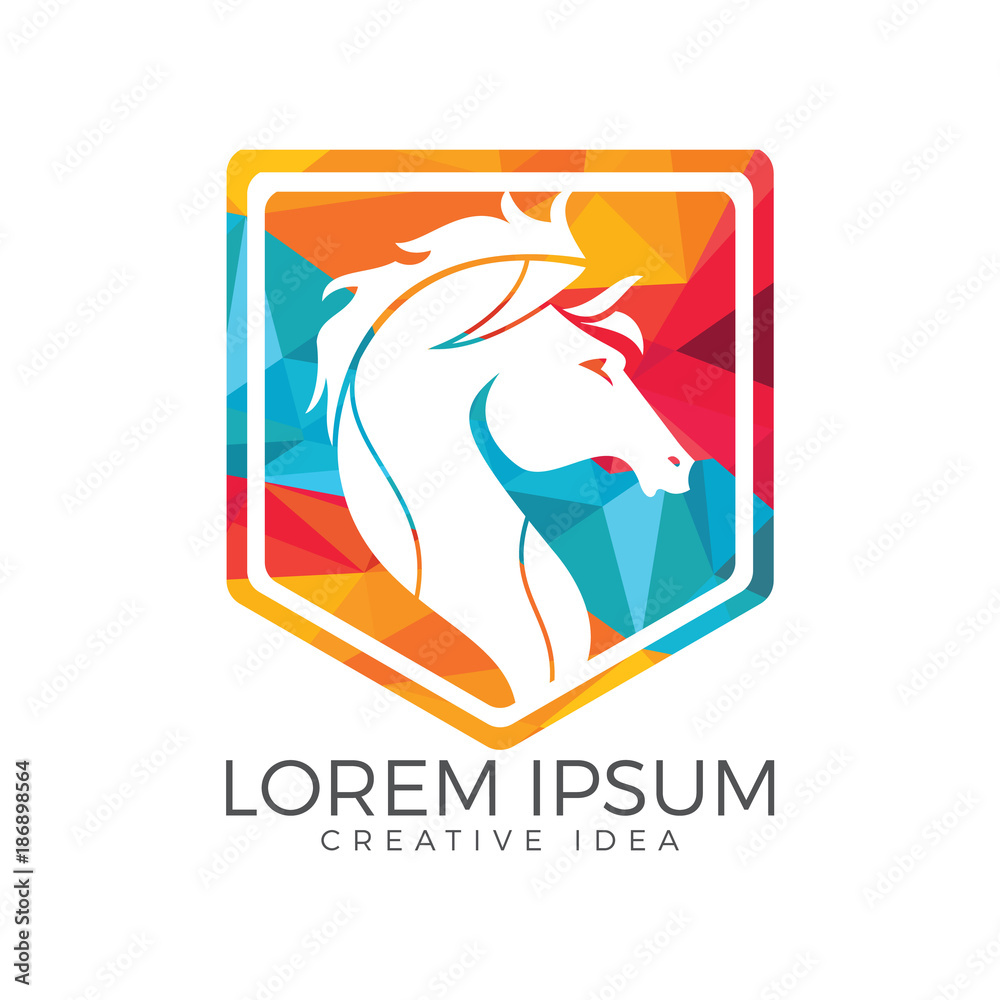 Horse shield logo design concept template.