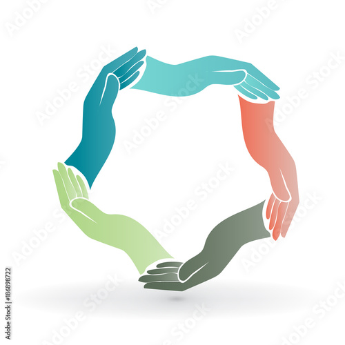 Logo teamwork connected hands around icon vector