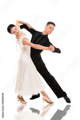 Cuadro en lienzo dance ballroom couple in a dance pose isolated on white background