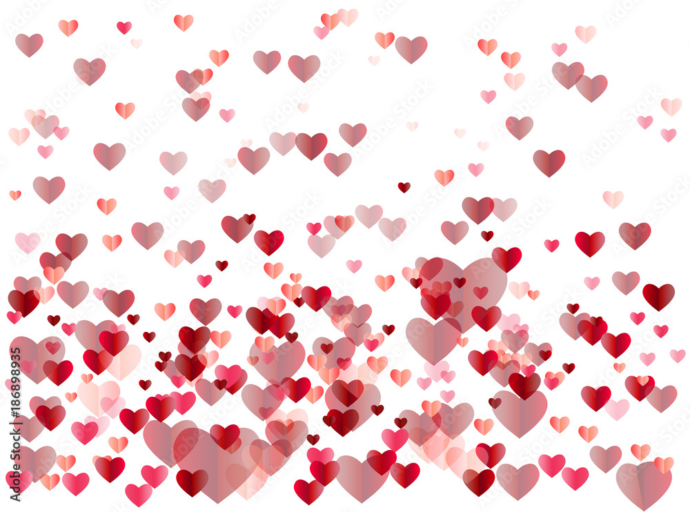 Background with hearts of different color and size. Pattern with hearts for Valentine's Day packing. Hearts isolated.