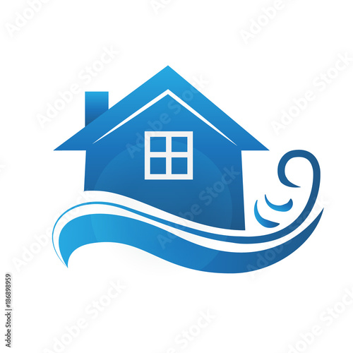 Logo blue house and waves