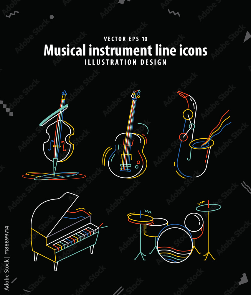 Fototapeta premium Musical instrument line icons illustration vector. Music concept.