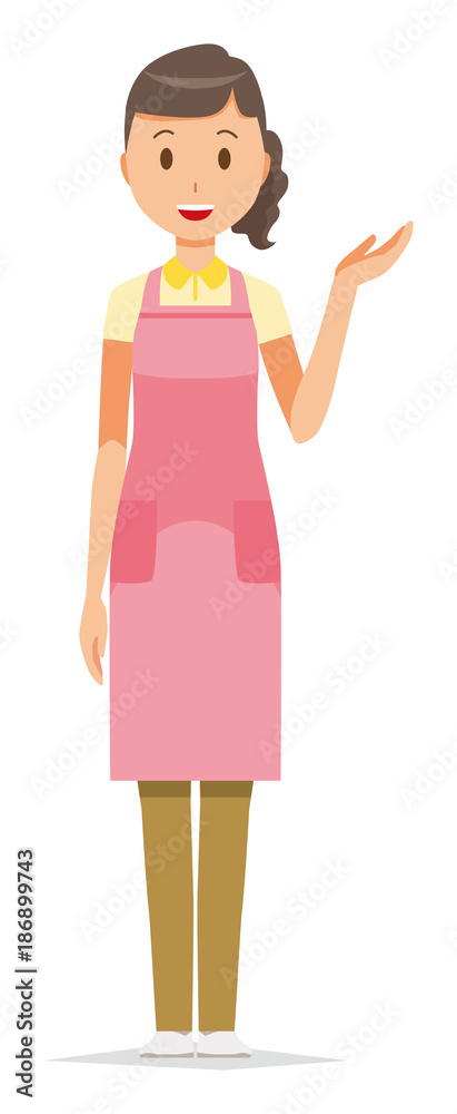 The female home helper wearing an apron is guiding The female home helper wearing an apron is guiding