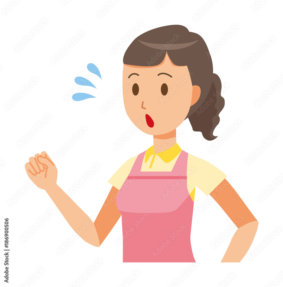 A female home helper wearing an apron is running A female home helper wearing an apron is running