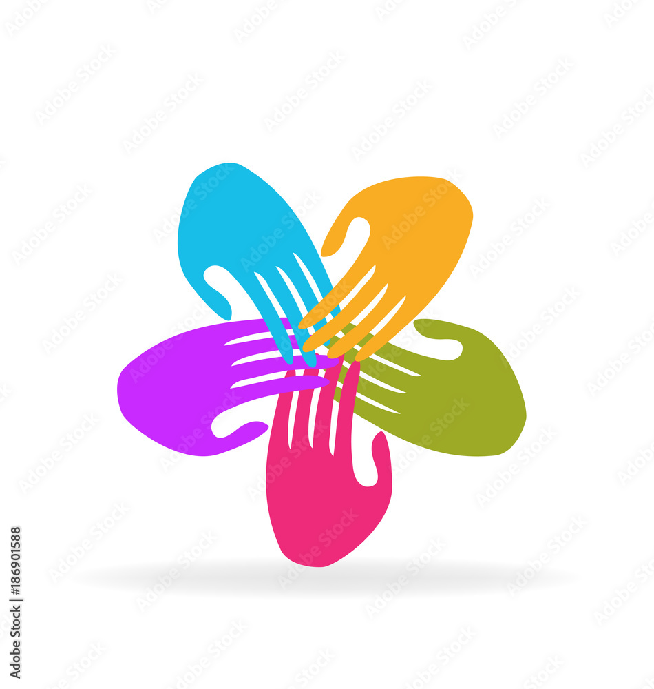 Group of 5 hands together, teamwork icon Group of 5 hands together, teamwork icon