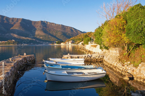 Calm autumn landscape. View of Bay of Kotor (Adriatic Sea)  near Tivat city, Montenegro