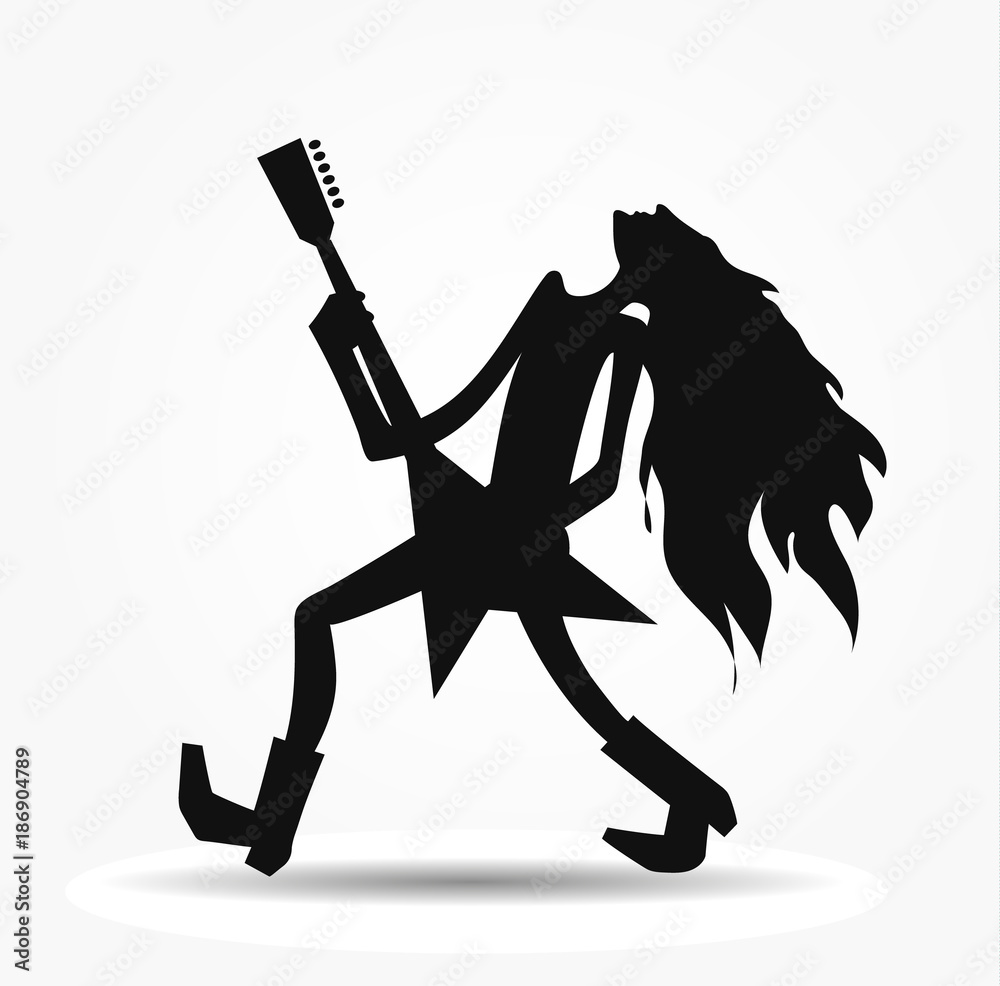 Obraz premium Vector silhouette of the rock artist, cartoon guitarist image