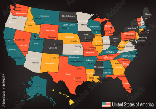 USA map with federal states. All states are selectable. Vector