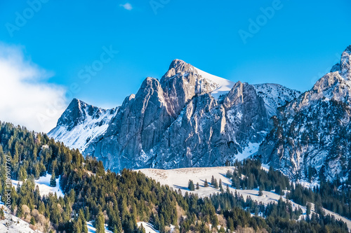 Wägitalersee, canton of Schwyz, Switzerland. Ssurrounded by the mountains Gross Aubrig, Fluebrig, Zindlenspitz, Brünnelistock and Bockmattli. photo