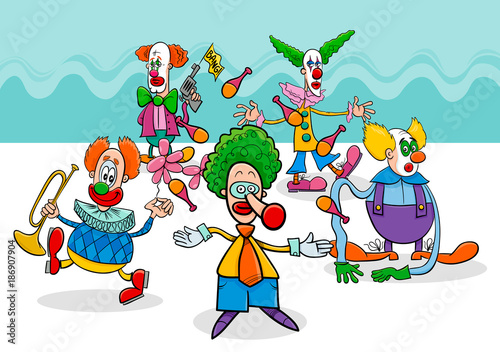 circus clowns cartoon characters group
