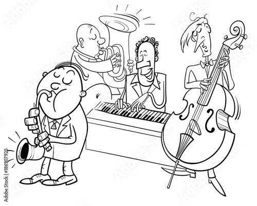 musicians characters playing jazz color book