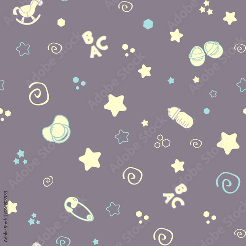 Seamless pattern baby set on grey background. cute delicate illustration, soft Pastel color. printing on paper and fabric