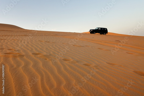 Desert Safari. Off-road vehicles in the Sahara Desert, Libya. View from inside of the car. © alekosa