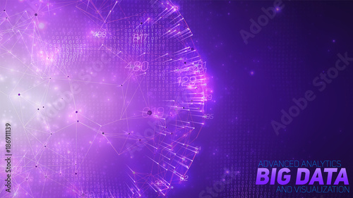 Big data circular visualization. Futuristic space infographic. Information aesthetic design. Visual data complexity. Complex data threads graphic with binary backdrop. Social network representation.