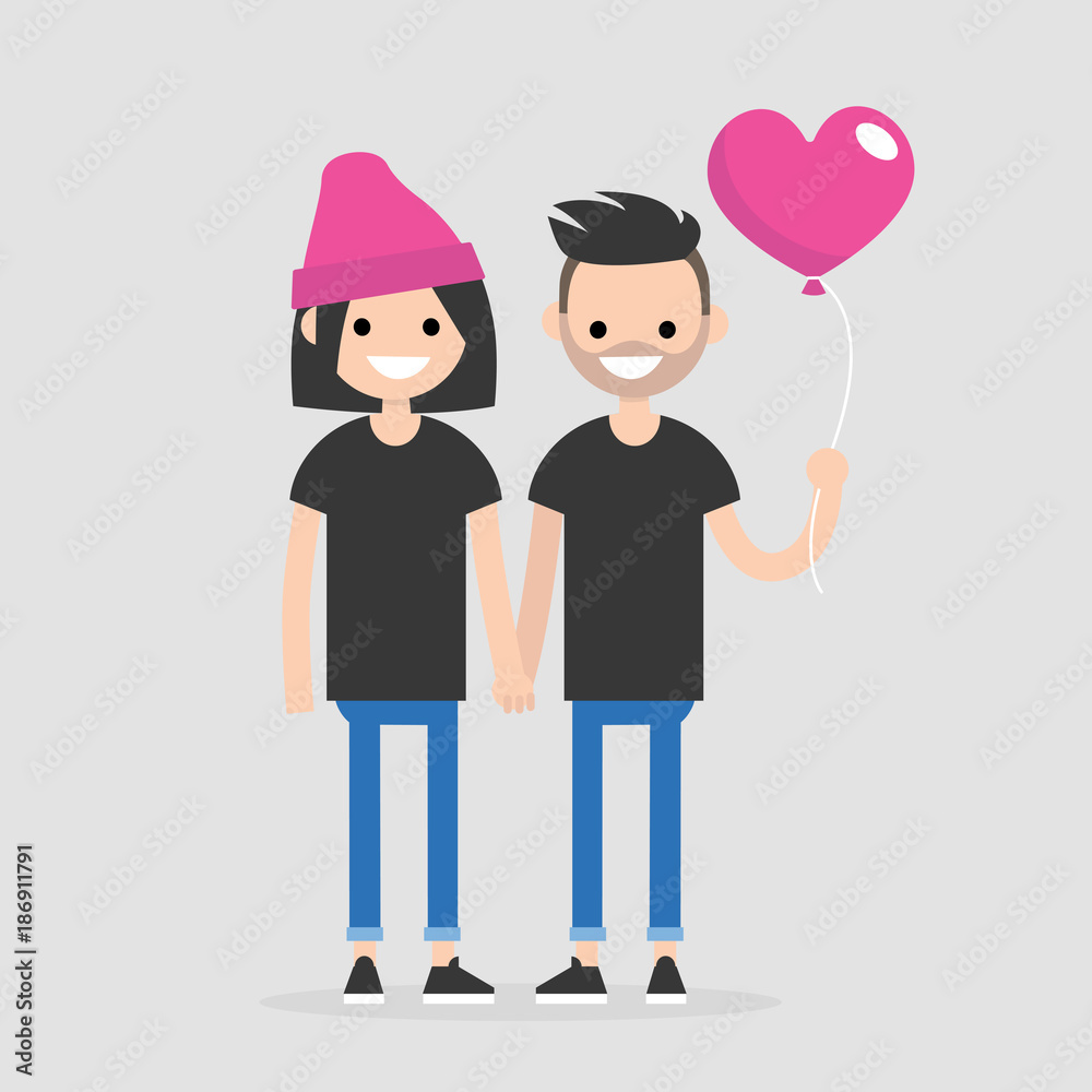 Date. Young couple celebrating Saint Valentines Day. Romantic relationships. Flat editable vector illustration, clip art Date. Young couple celebrating Saint Valentines Day. Romantic relationships. Flat editable vector illustration, clip art
