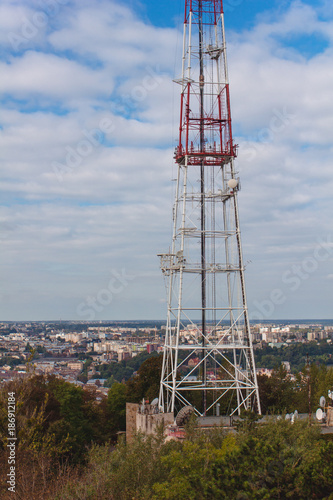 television tower the blue sky background