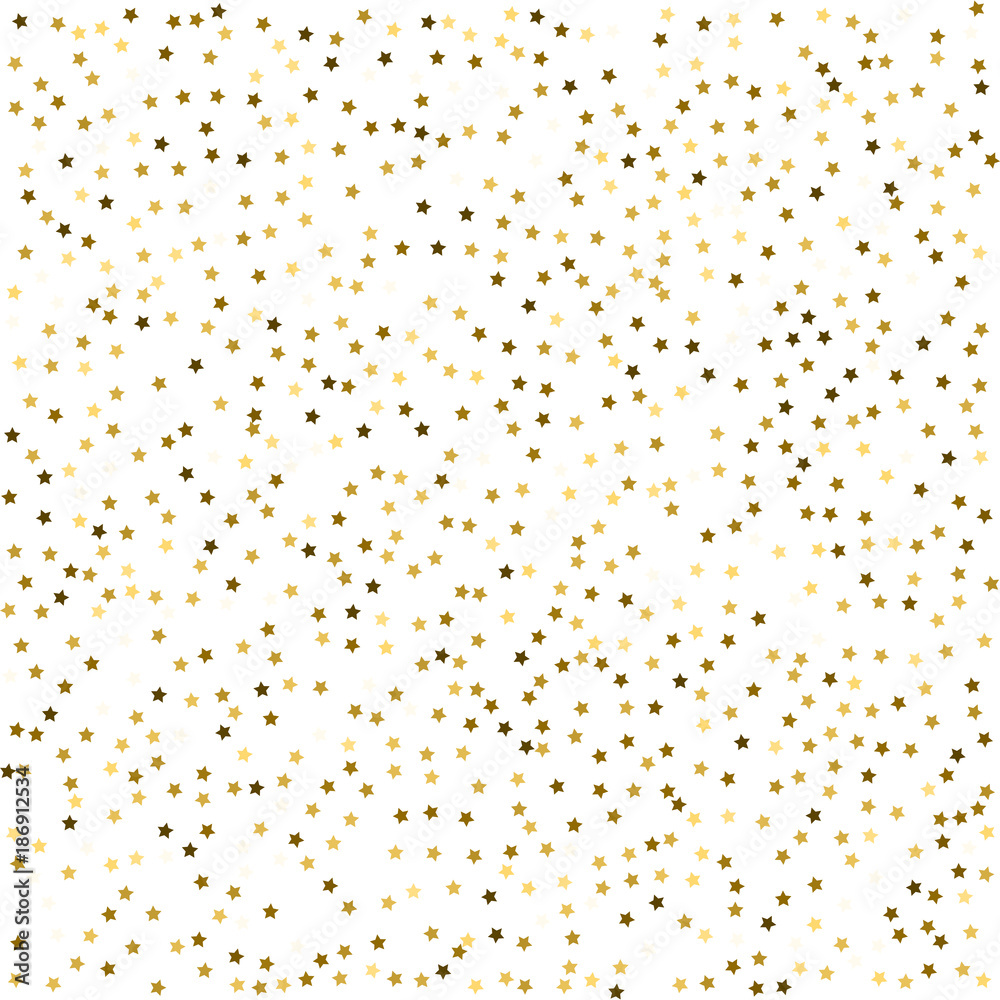 Star Shaped Various Size Golden Glitter Bits on White Background