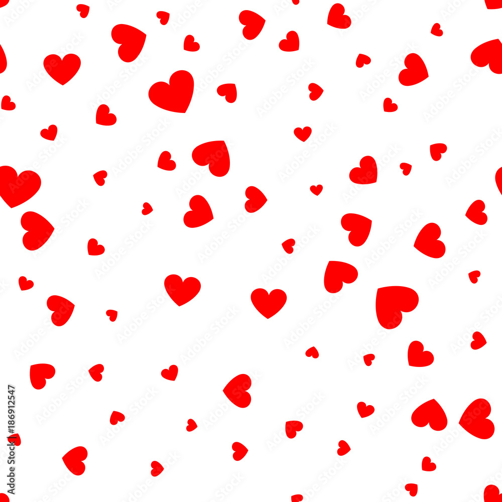 Valentines Day red hearts, vector seamless holiday background