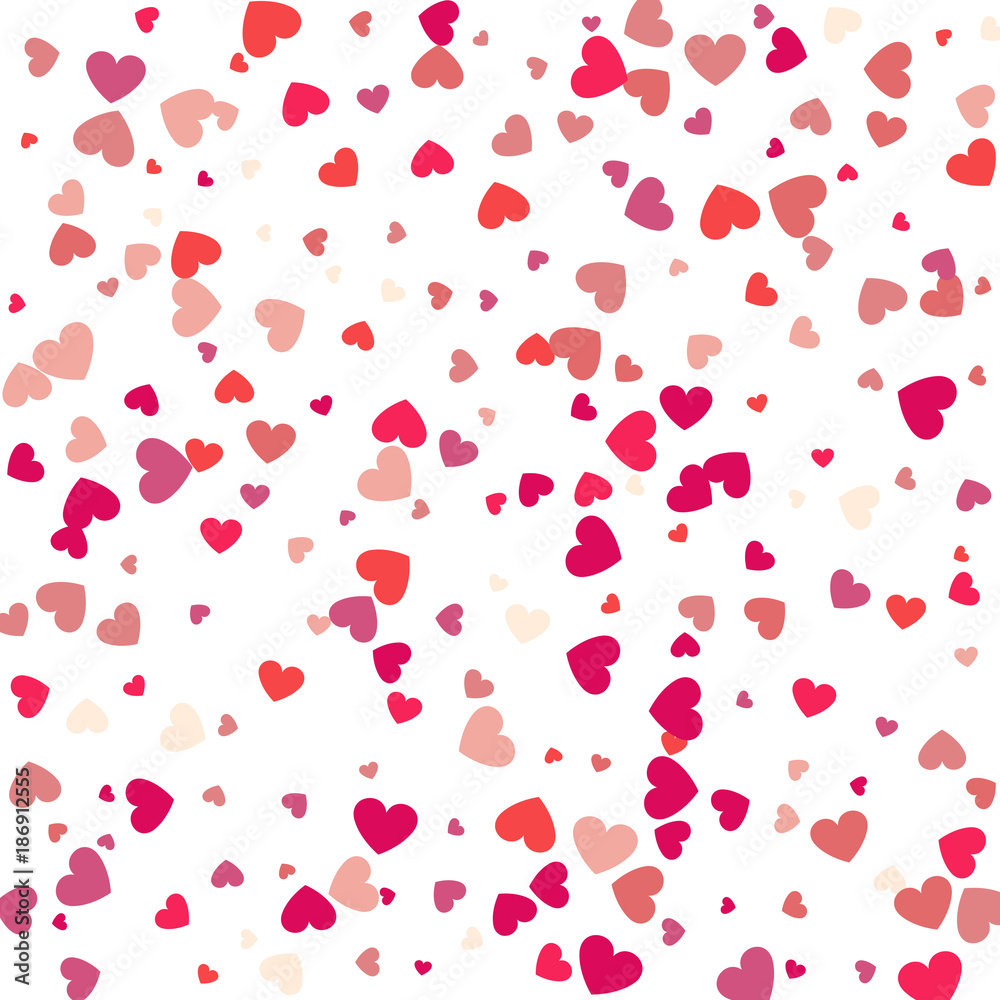 Flying heart confetti, valentines day vector background, romantic love vector simple texture.
