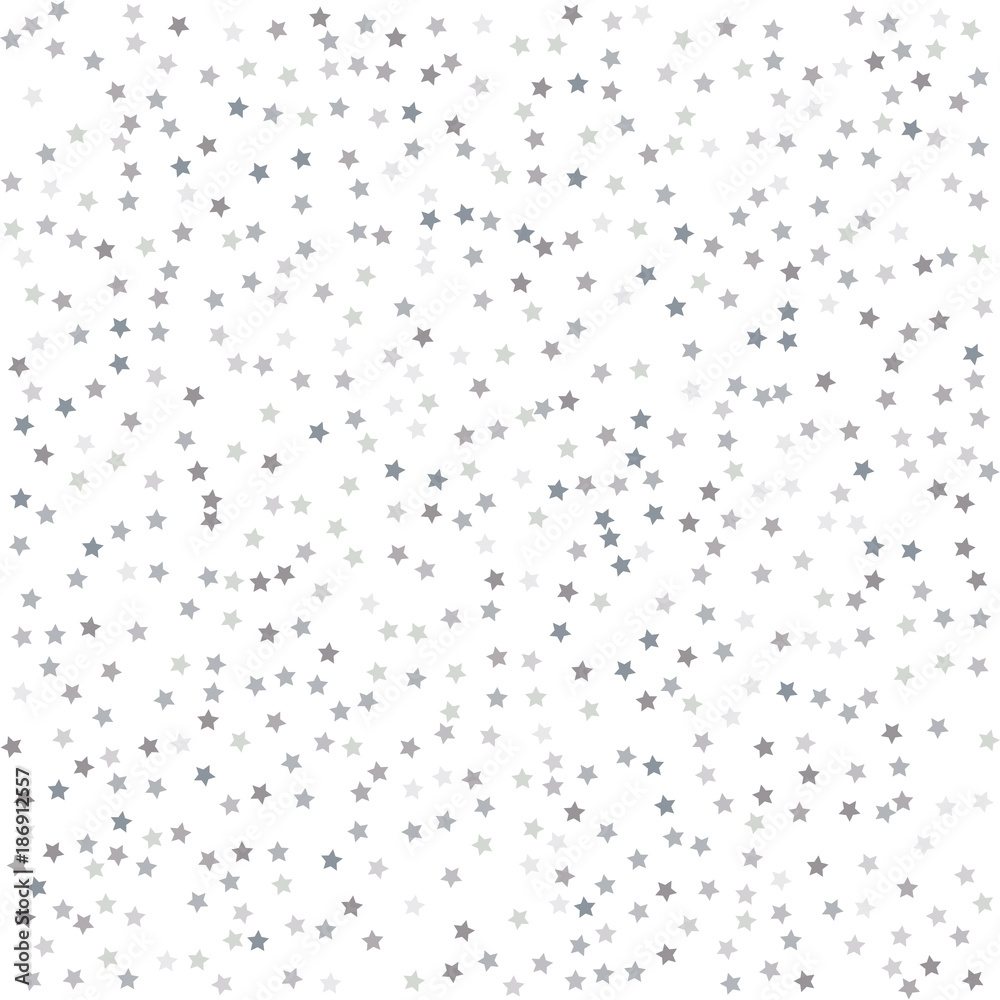 Silver glitter stars falling from the sky on white background. Abstract Background. Glitter pattern for banner. Vector illustration.