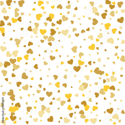 Fototapeta Naklejka Na Ścianę i Meble -  Hearts gold foil confetti cluster background. Vector
