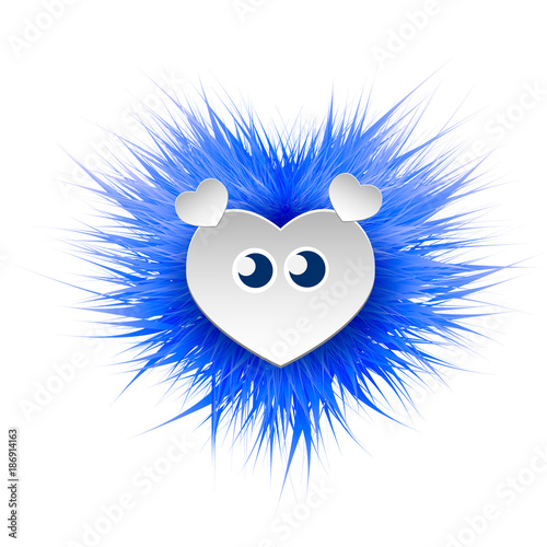 Shaggy bright fluffy monster, with eyes and ears. Can be used as a frame for the text of congratulations on Valentines Day.