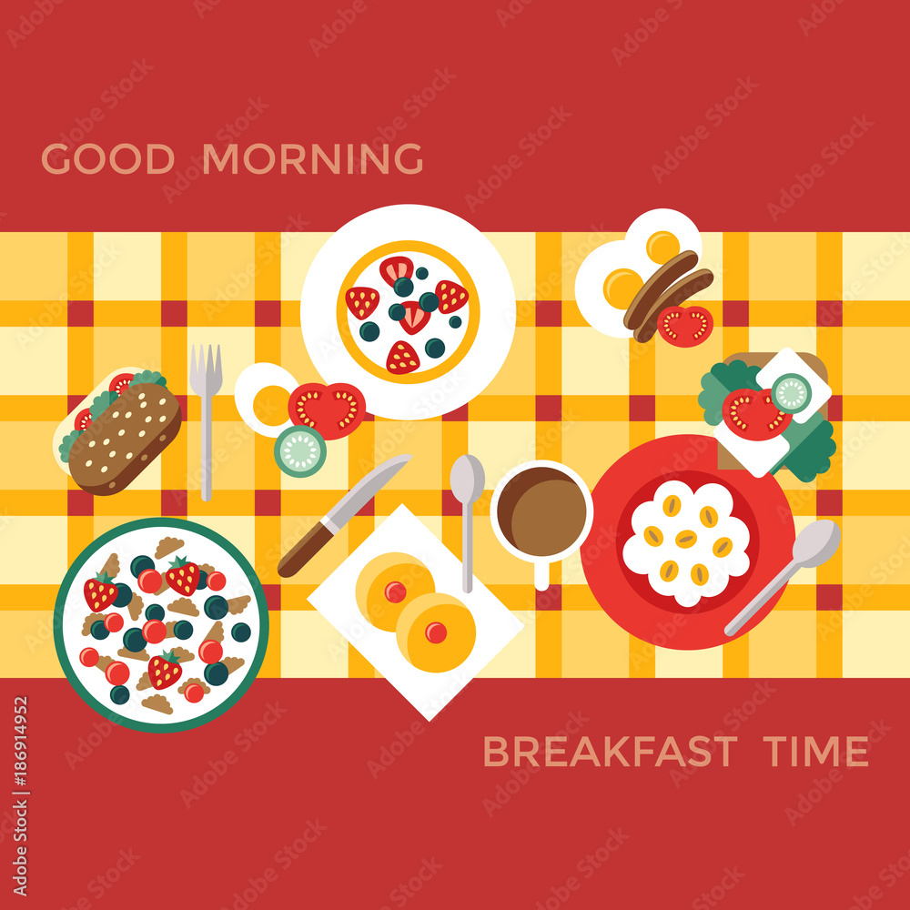 Digital vector breakfast meal fresh food and drink Digital vector breakfast meal fresh food and drink