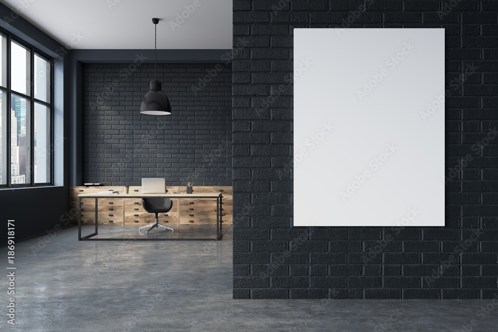 Black brick CEO office interior, poster - obrazy, fototapety, plakaty 