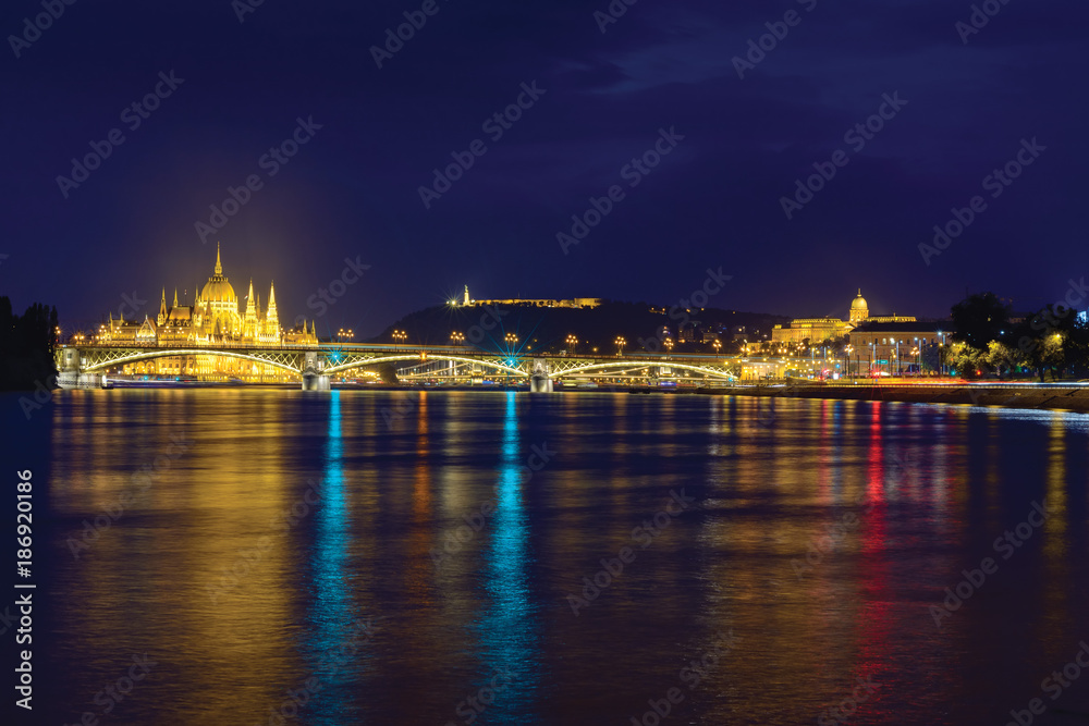 Danube river, Margaret bridge, Parliament building in Budapest Danube river, Margaret bridge, Parliament building in Budapest
