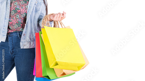Women holding shopping bag isolated on white background