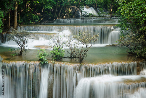 Beautiful and Breathtaking green waterfall, Erawan's waterfall, Located Kanchanaburi Province, Thailand