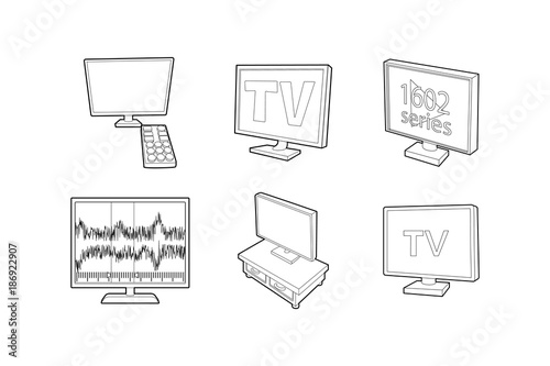 Tv set icon set, outline style