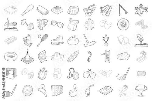 Sport equipment icon set  outline style