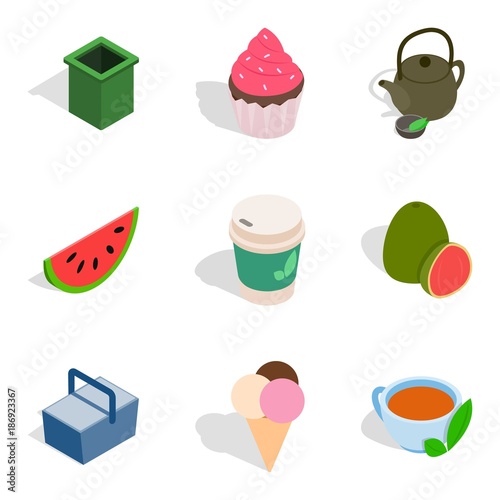 Culinary dessert icons set, isometric style
