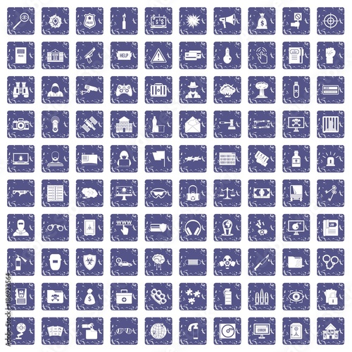 100 hacking icons set grunge sapphire