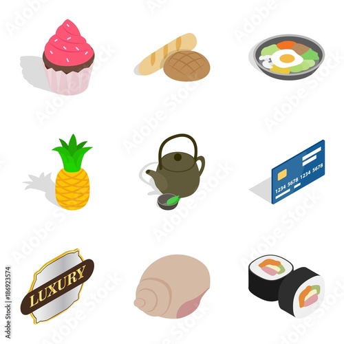 Cupcake icons set, isometric style