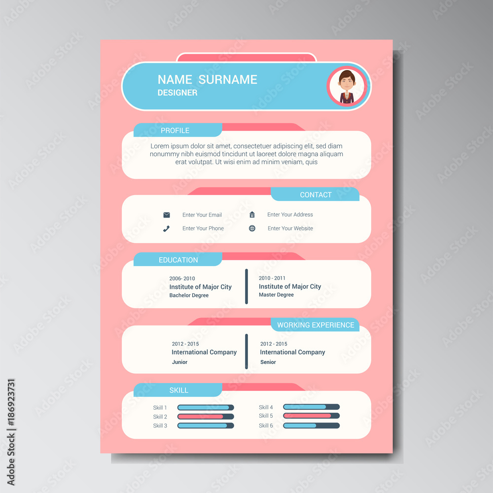 Unique Flat Color Curriculum Vitae Design Template With Photo or Avatar Placeholder Unique Flat Color Curriculum Vitae Design Template With Photo or Avatar Placeholder