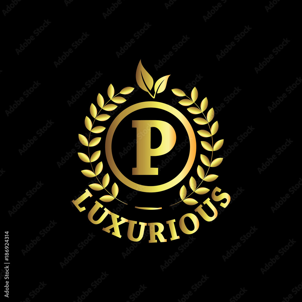 Naklejka premium P Luxurious Logo Gold Vector Template Design