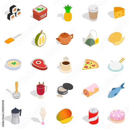 Mastery of cooking icons set, isometric style