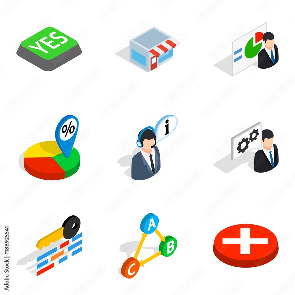 Fototapeta premium Business deal icons set, isometric style